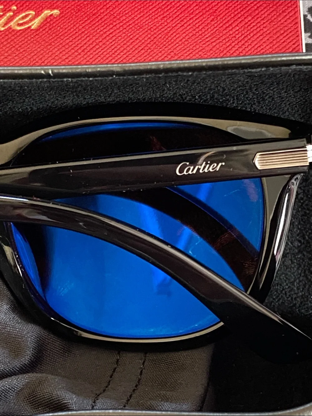 Cartier Made in Italy Black Shiny Silver Logo Unisex Luxurious Sunglasses NWT